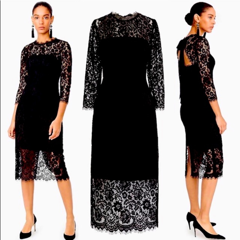 J.Crew black lace midi cocktail dress - NWT